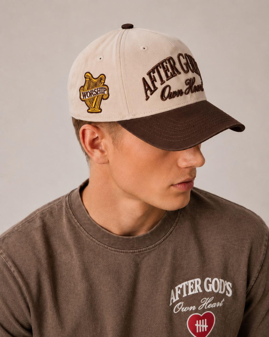 After God's Own Heart Snapback Hat - Cream/Hickory Brown